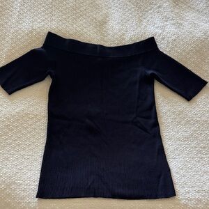 Anthropologie Navy Off-the-Shoulder Ribbed Top